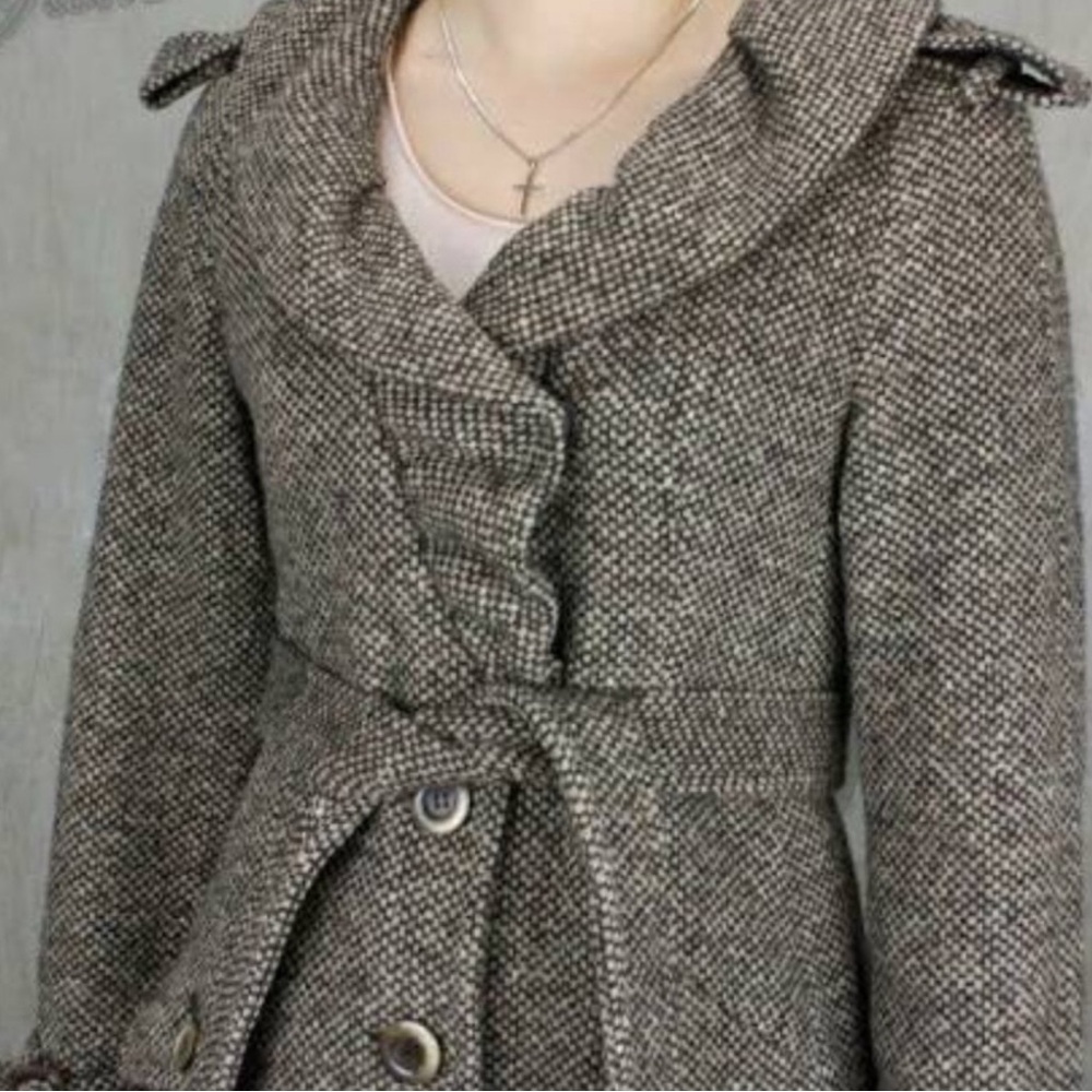Max Mara Women's Tweed Coat Long Vintage Coat Tie Belt Sz.14.